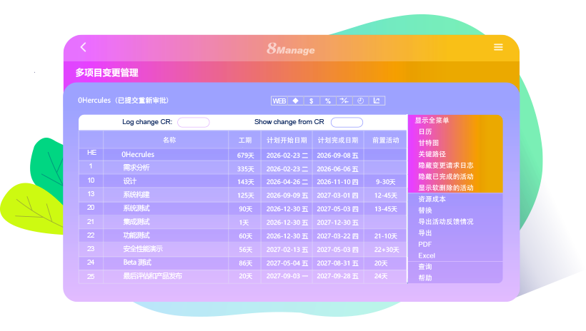 8Manage 提供變更請(qǐng)求功能快捷有效地記錄和管理項(xiàng)目變更。